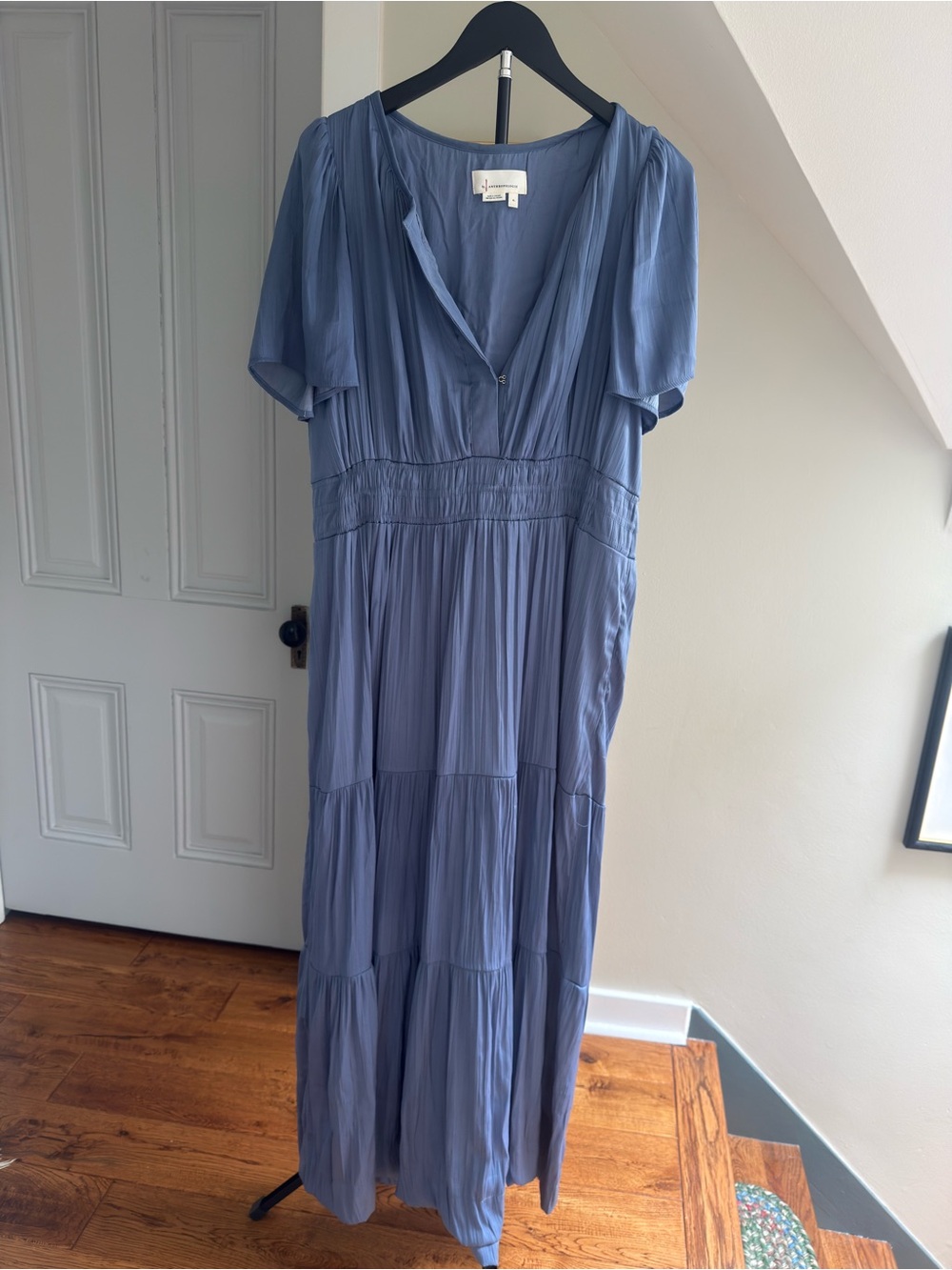 Anthropologie Dusty Slate Blue Somerset Tiered Maxi Dress with Smocked Waist - Picture 2 of 4